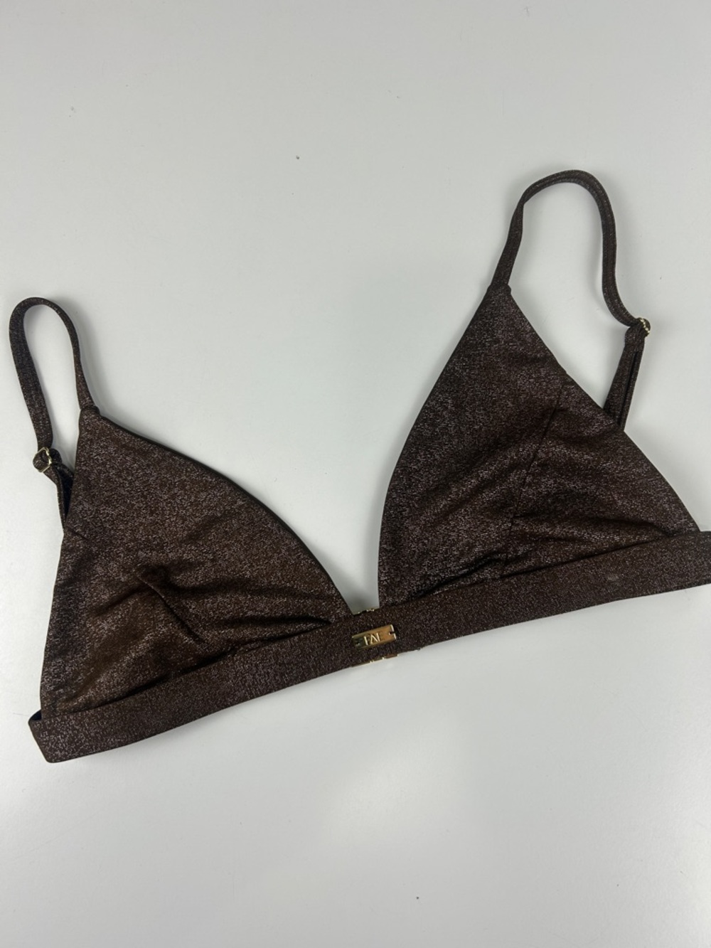 FAE Swim Shimmery Brown Triangle Bikini Top with Gold Accent